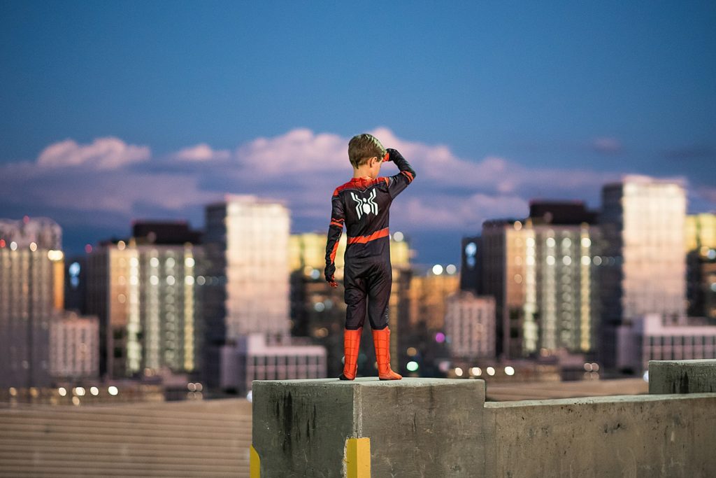 spider-man session, child photography, tampa, parking garage